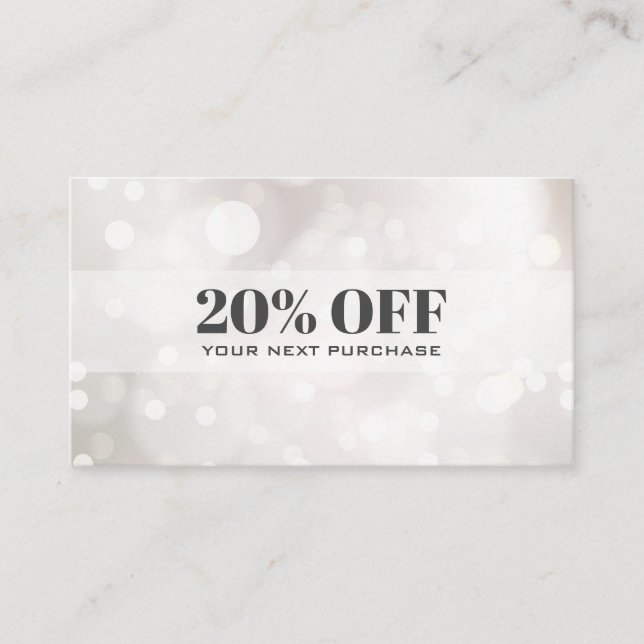 Chic Subtle Glitzer White Bokeh Coupon Card Visitenkarte (Vorderseite)