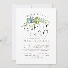 Chic Succulent Garden | Wasserfarben-Babydusche Einladung