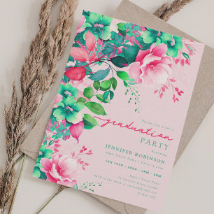 Chic Summer Garden Bloral Graduation Party Rossa Einladung