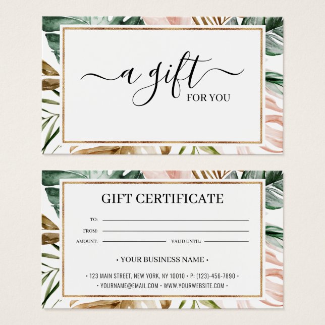 Chic Summer Tropical Feuille carte cadeau certific (Devant & derrière)