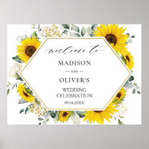 Chic Sunflower Blues Hochzeit Begrüßungszeichen Poster