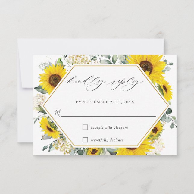 Chic Sunflower Blues Wedding RSVP Card Karte (Vorderseite)