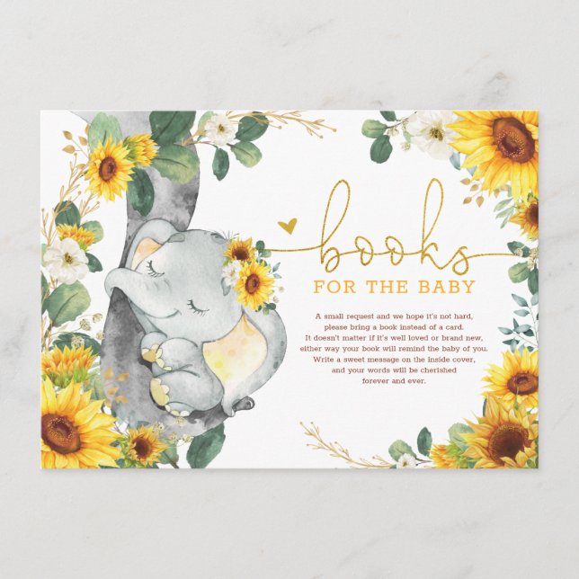 Chic Sunflower Elephant bringen ein Buch Baby Dusc Begleitkarte (Vorderseite)