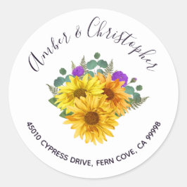 Chic Sunflower Rose Wedding Address Umschlag Aufkl Runder Aufkleber