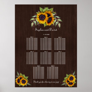 Chic Sunflowers Holz Wedding Seating Chart Poster