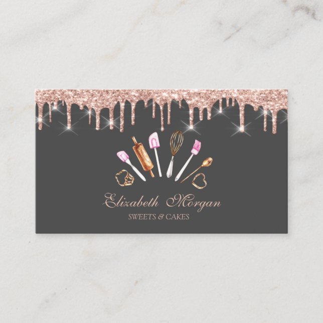Chic Süßigkeiten Cupcake Rose Gold Tropfen Bäckere Visitenkarte (Vorderseite)