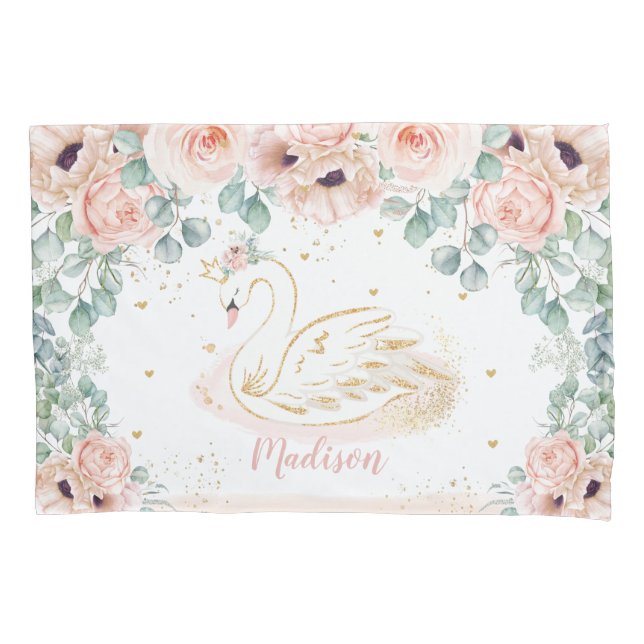 Chic Swan Princess Blush Pink Flora Girl Schlafzim Kissenbezug (Vorderseite)