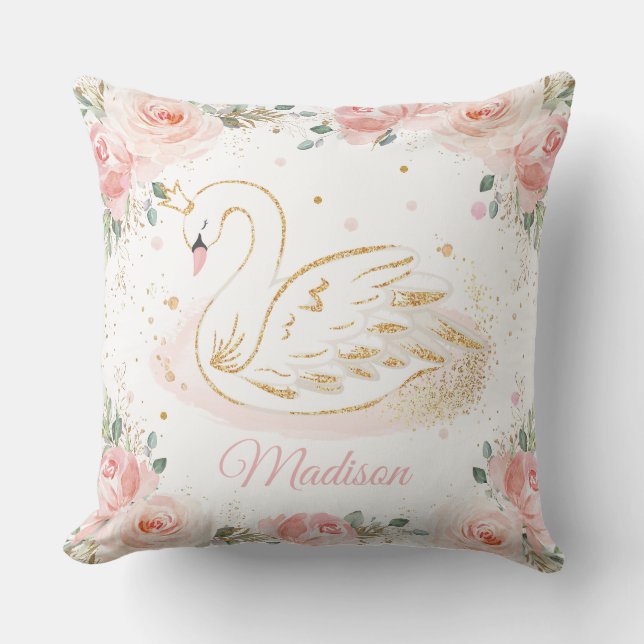Chic Swan Princess Blush Pink Kinderzimmer Kissen (Vorderseite)