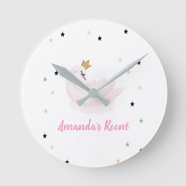 Chic Swan, Stars, Princess   Runde Wanduhr (Vorderseite)