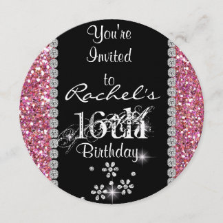 CHIC SWEET 16 Anniversaire Invitation ROUND