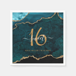 Chic Sweet 16 Aquamarin Gold Agate Individuelle Na Serviette