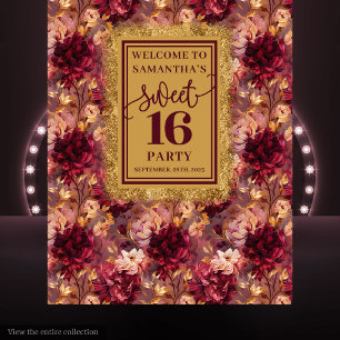 Chic Sweet 16 Blush Burgundy Gold Dekor Banner Wandteppich