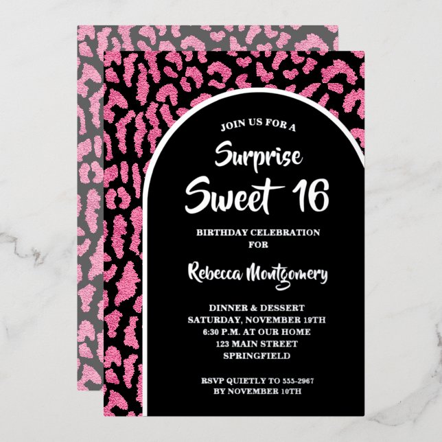 Chic Sweet 16 Leopard Print Birthday Gold Folieneinladung (Vorderseite/Rückseite)
