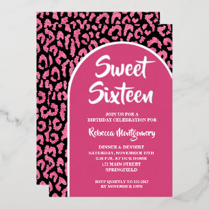 Chic Sweet 16 Leopard Print Birthday Silver Folieneinladung