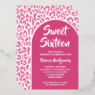 Chic Sweet 16 Leopard Print Birthday Silver Folieneinladung