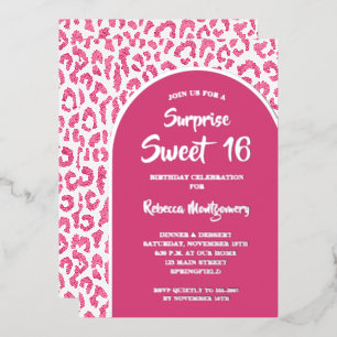 Chic Sweet 16 Leopard Print Birthday Silver Folieneinladung