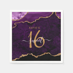 Chic Sweet 16 Lila Gold Agate Individuelle Name Pa Serviette