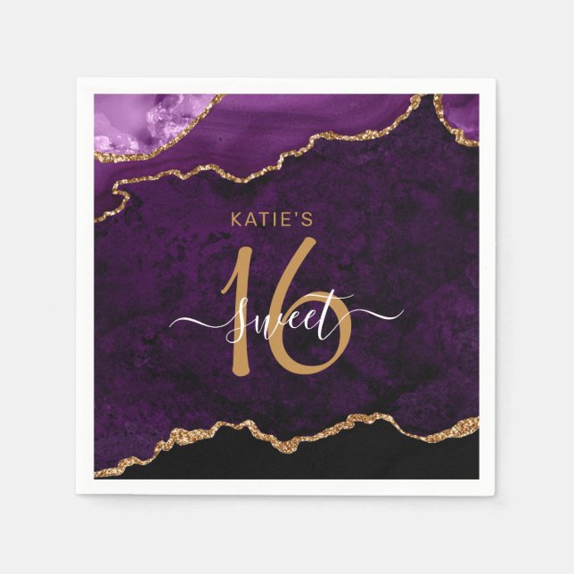 Chic Sweet 16 Lila Gold Agate Individuelle Name Pa Serviette (Vorderseite)