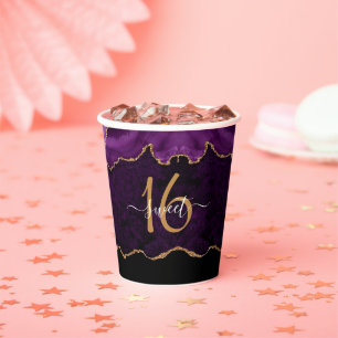 Chic Sweet 16 Lila Gold Agate Party Pappbecher