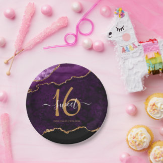 Chic Sweet 16 Lila Gold Glitzer Agate Party Pappteller