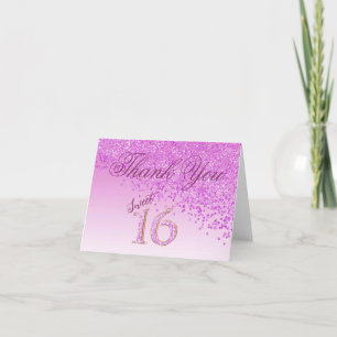 Chic Sweet 16 Pink Glitzer Vielen Dank Dankeskarte