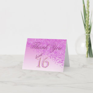 Chic Sweet 16 Rosa Glitter Dankeschön Dankeskarte