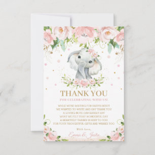 Chic Sweet Elephant Pink Floral Baby Dusche Dankeskarte