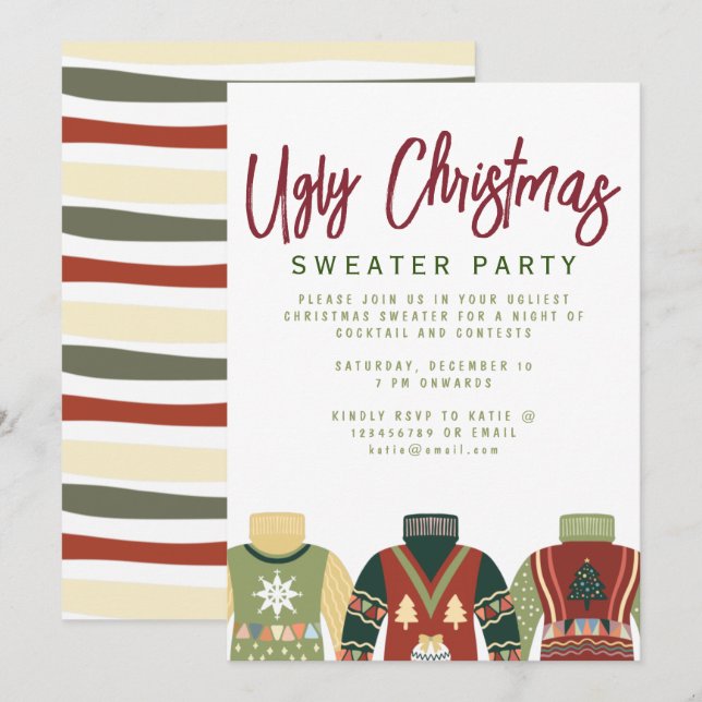 Chic Tacky Ugly Christmas Sweater Party Einladung (Vorne/Hinten)