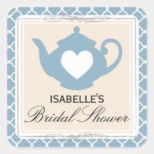 Chic Tan & Blue Teapot Brautparty Tee Party Quadratischer Aufkleber