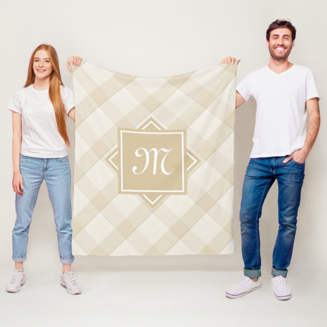 Chic Tan Kariert mit moderner Diagonal-Monogramm Fleecedecke (Beispiel)