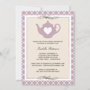 Chic Tan & Lila Teapot Brautparty Tee Party Einladung