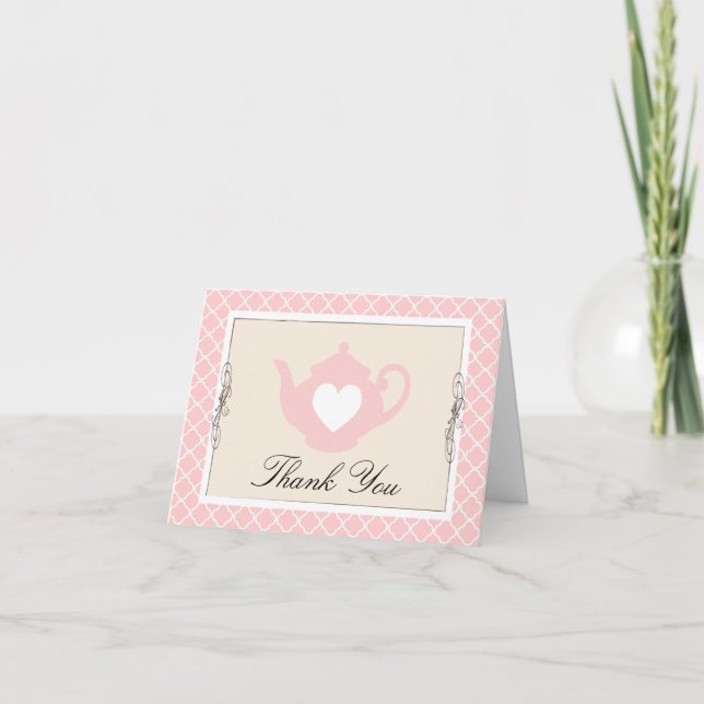 Chic Tan & Trellis Teapot Rose Carte de remercieme (Devant)