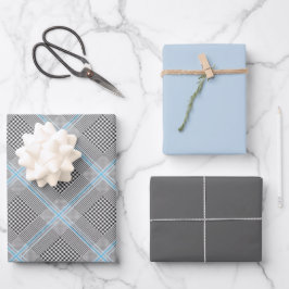 Chic Tartan Blue Gray Black Pattern Geschenkpapier Set