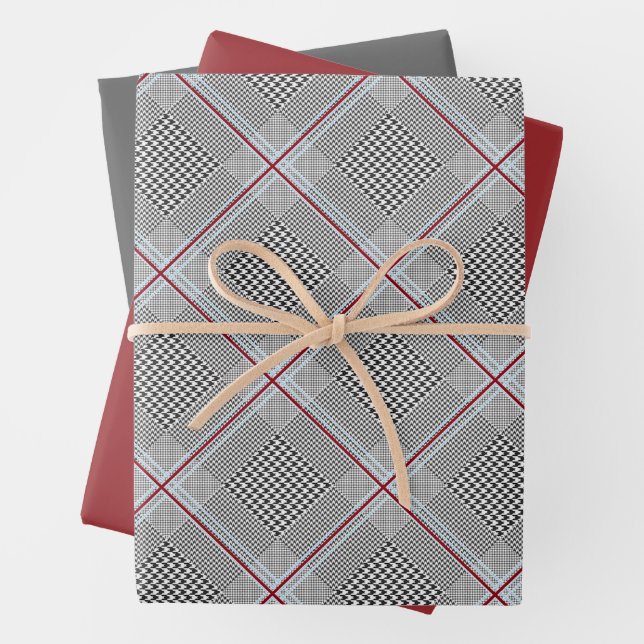 Chic Tartan Burgund, Schwarz und Weiß Geschenkpapier Set (Beispiel)