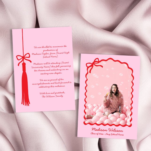 Chic Tassel Bow Grad Foto 2025 Abschluss Ankündigung (Chic Tassel Bow Grad Photo 2025 Graduation Announcement)