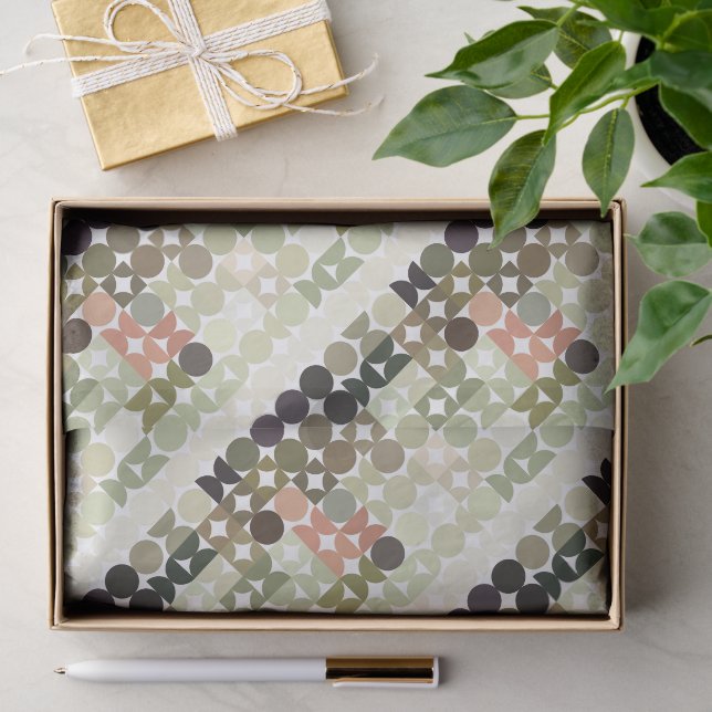 Chic Taupe Beige Light Olive Green Circles Muster Seidenpapier (Geschenk)