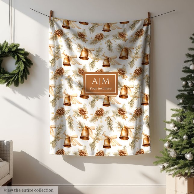 Chic taupe watercolor monogram holiday throw  fleecedecke (Chic taupe watercolor monogram holiday throw Fleece Blanket)