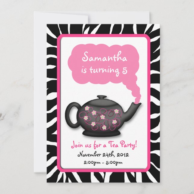 Chic Tea Time Girls Pink Anniversaire Invitations (Devant)