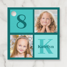 Chic Teal Birthday Party Custom Photo Collage Geschenkanhänger