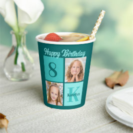 Chic Teal Birthday Party Custom Photo Collage Pappbecher