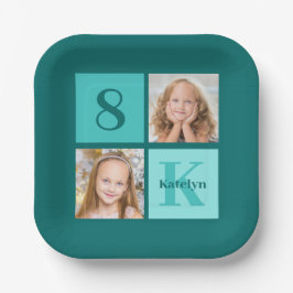 Chic Teal Birthday Party Custom Photo Collage Pappteller