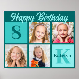 Chic Teal Birthday Party Custom Photo Collage Poster