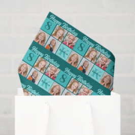 Chic Teal Birthday Party Custom Photo Collage Seidenpapier
