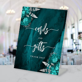 Chic Teal Blue Silver Floral Wedding Cards Gifts Sockelschild