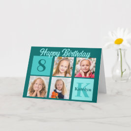 Chic Teal Happy Birthday Custom Photo Collage Karte