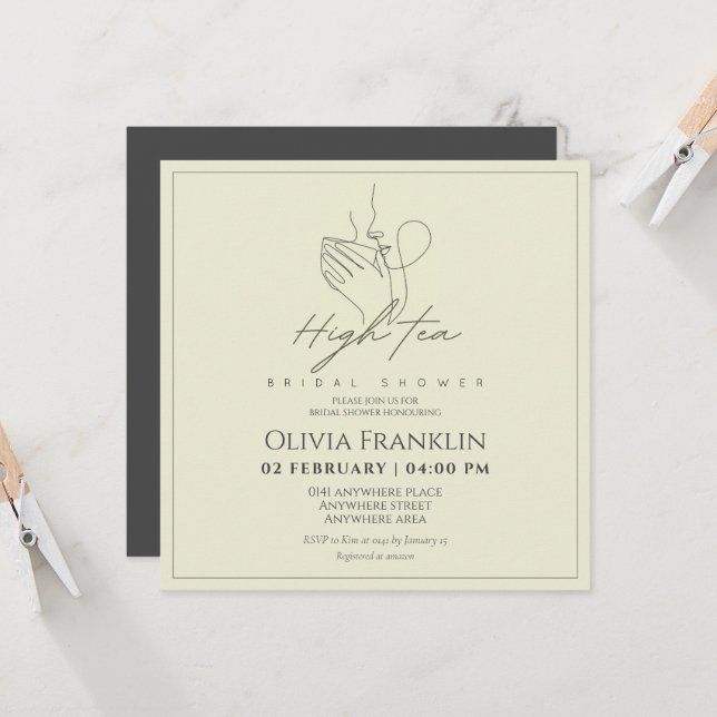 Chic, Tee-Party-Brautparty Einladung (Vorderseite/Rückseite Beispiel)