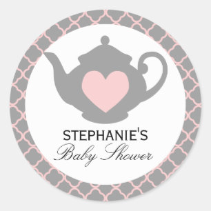 Chic Teekanne Pink + Gray Baby Duschvorrichtung Runder Aufkleber