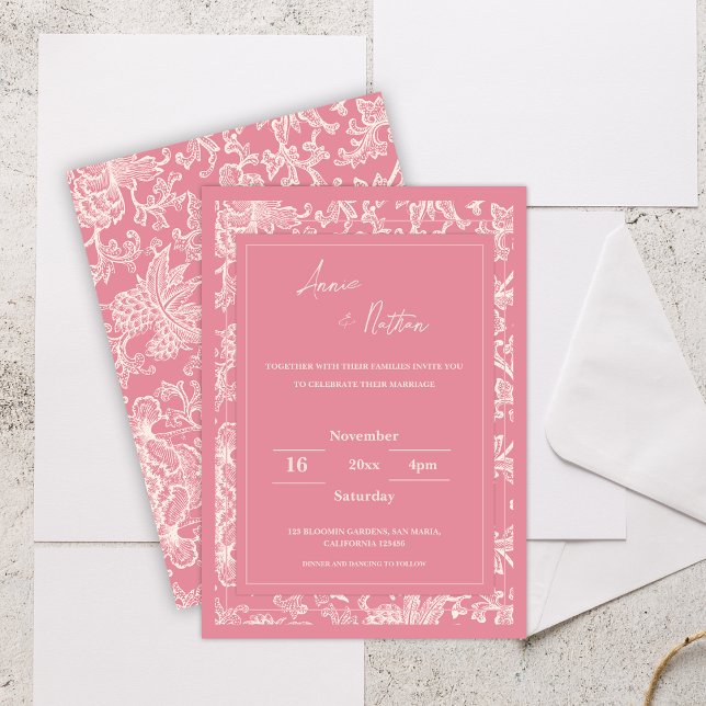 Chic tendance Faire-part de mariage à cadre rose (Chic Trendy Pink Floral Frame Wedding Invitation)