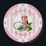 Chic Tennis Social Club Bridal Shower Photo Pokerchips<br><div class="desc">Serve style on and off the court with these Chic Tennis Social Club bridal shower poker chips. Designed with soft pink stripes, champagne, florals, and a luxe country club aesthetic, these custom casino chips are perfect for tennis-themed bridal showers, bachelorette parties, and preppy bride tribe celebrations. Personalise with names, event...</div>