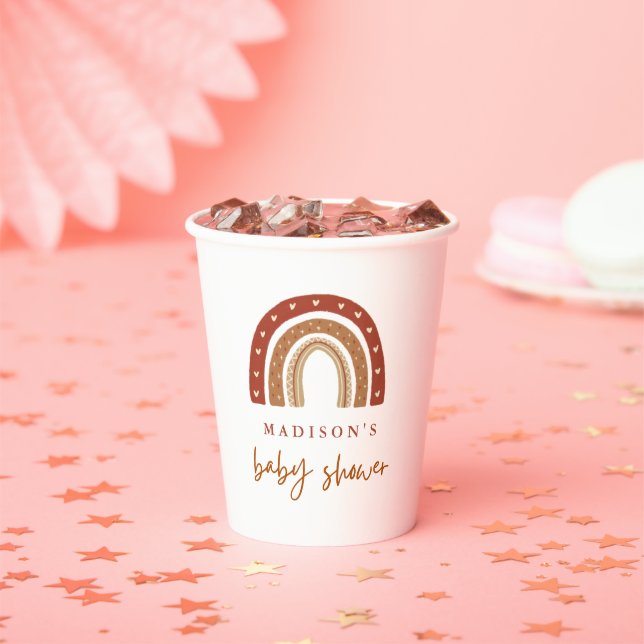 Chic Terracotta Boho Rainbow Baby Dusche Pappbecher (Insitu)